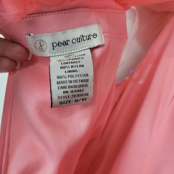 NWT Pear Culture Juniors Tulle-Trim Off-The-Shoulder Sequin Gown in Coral Size 9 - Picture 11 of 12
